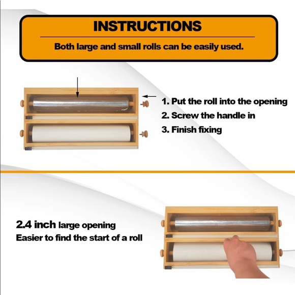 Bamboo Aluminum Foil Dispenser with Cutter-2 and 1 Kitchen Drawer Storage. - Picture 4 of 7